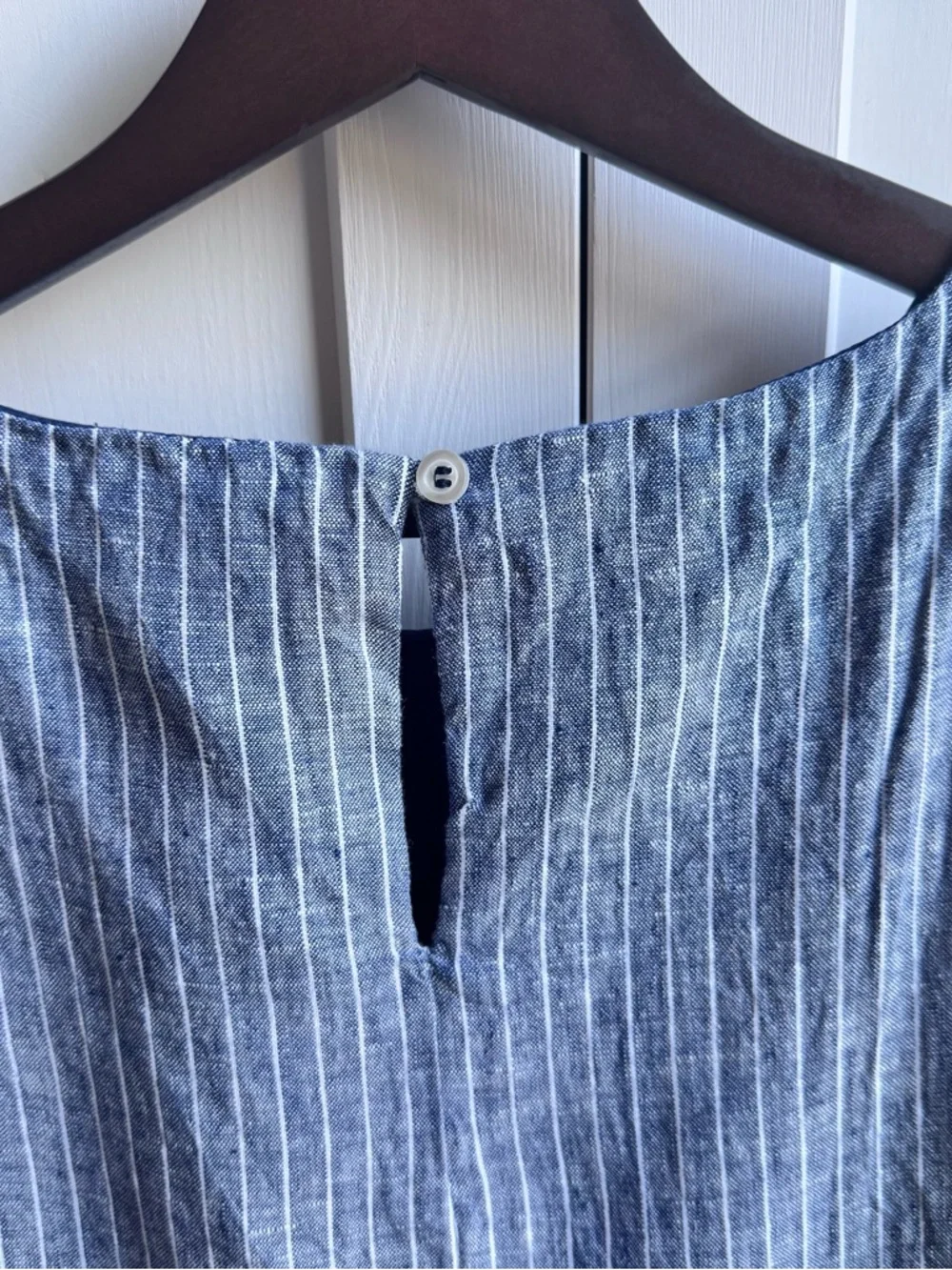 Quince European Linen Tank Blue and White Striped Chambray Mini Dress - Picture 4 of 7